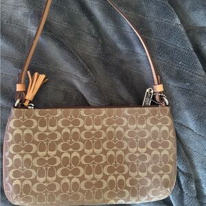 Coach Tan and Brown Signature Shoulder Bag